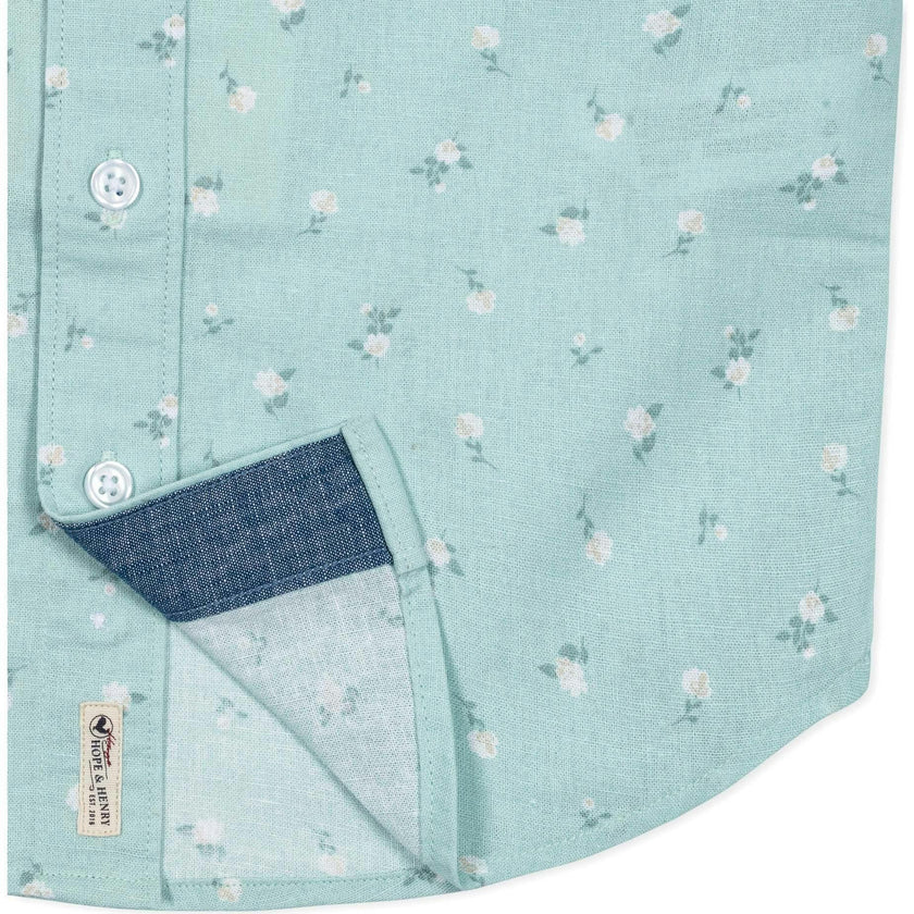 Linen Short Sleeve Button Down Shirt, Blue