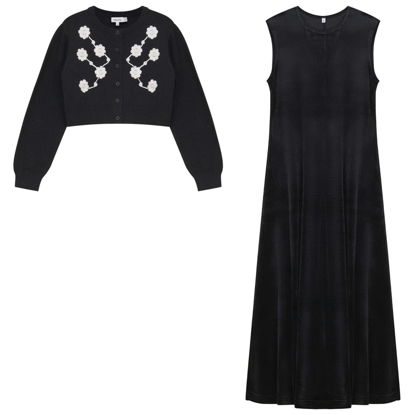 Knit Cardigan & Slinky Velour Robe Set