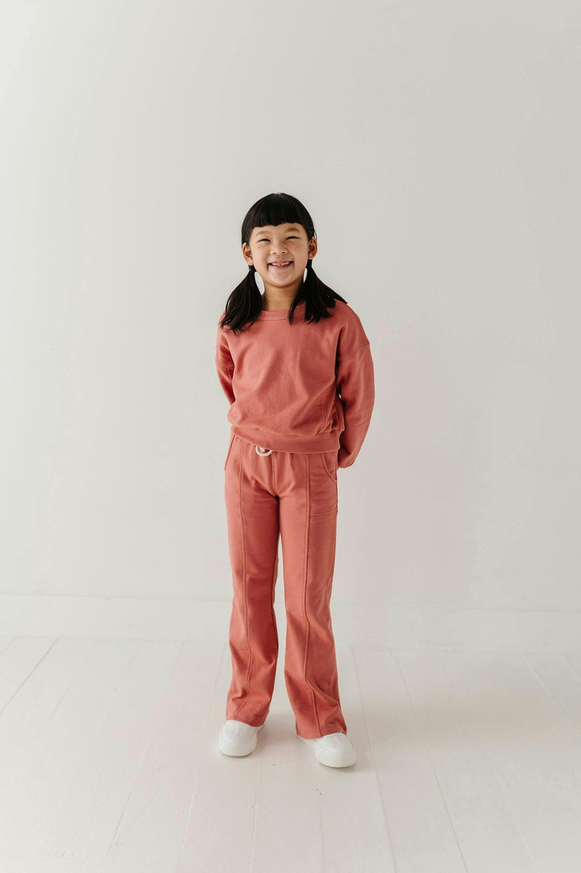 Girls Terry Wide Leg Pants in Old Rose