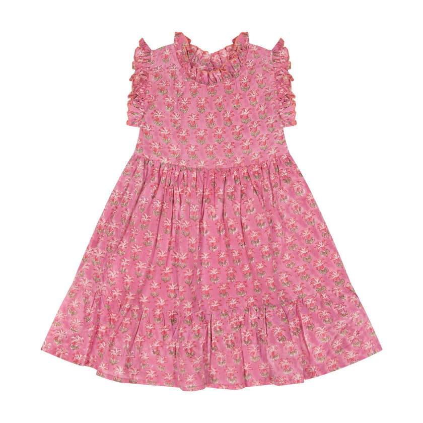 Ondine Ruffle Dress Pink Palm, Pink Palm