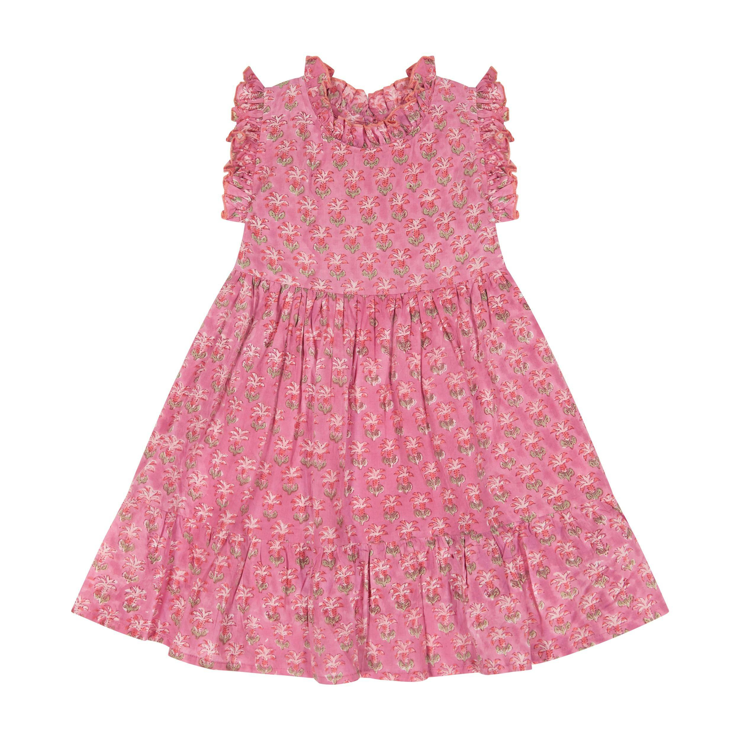 Ondine Ruffle Dress Pink Palm, Pink Palm