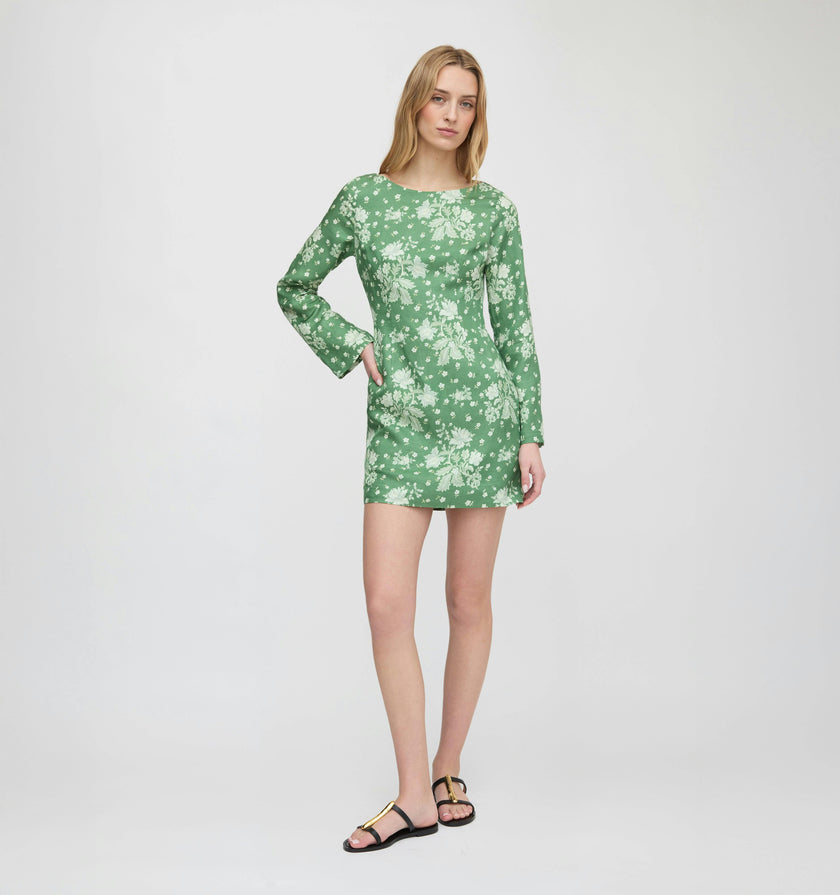 The Longsleeve Viola Dress - Green Delft Bouquet