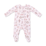 Cowgirl Boots and Bows - 2 Way Ruffle Back Zipper Footie