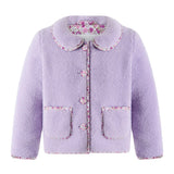 Purple Shearling Floral Trim Jacket