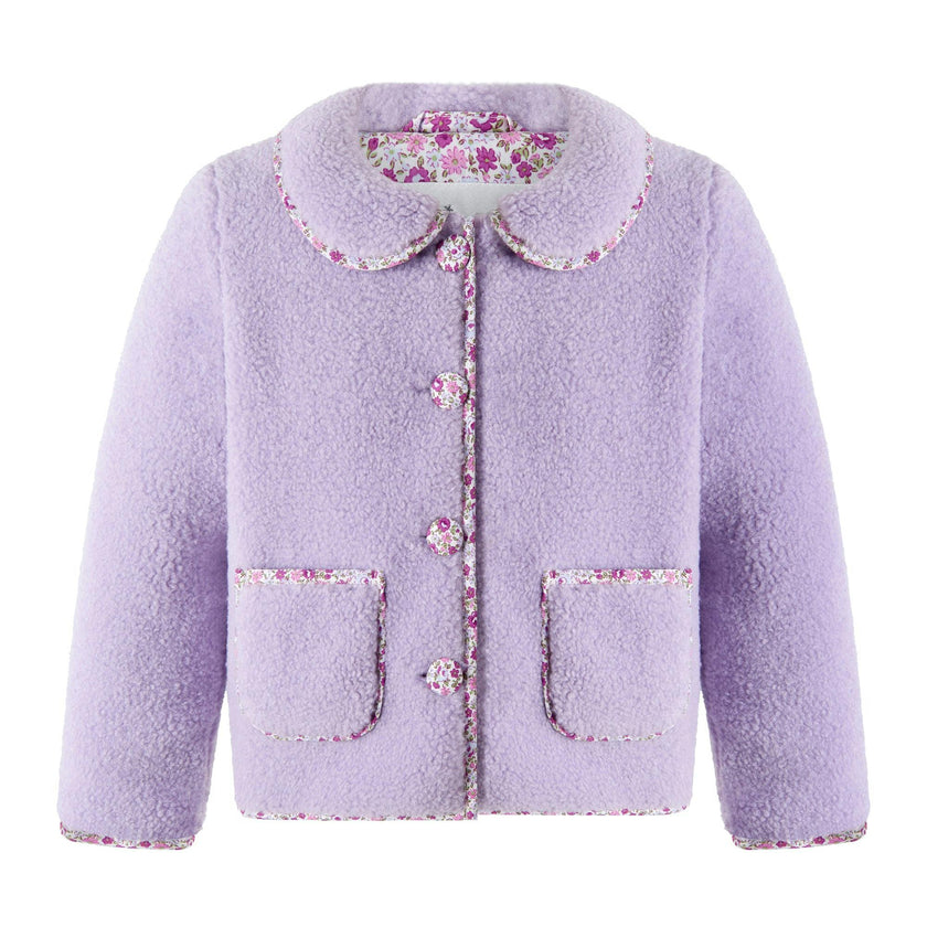 Purple Shearling Floral Trim Jacket