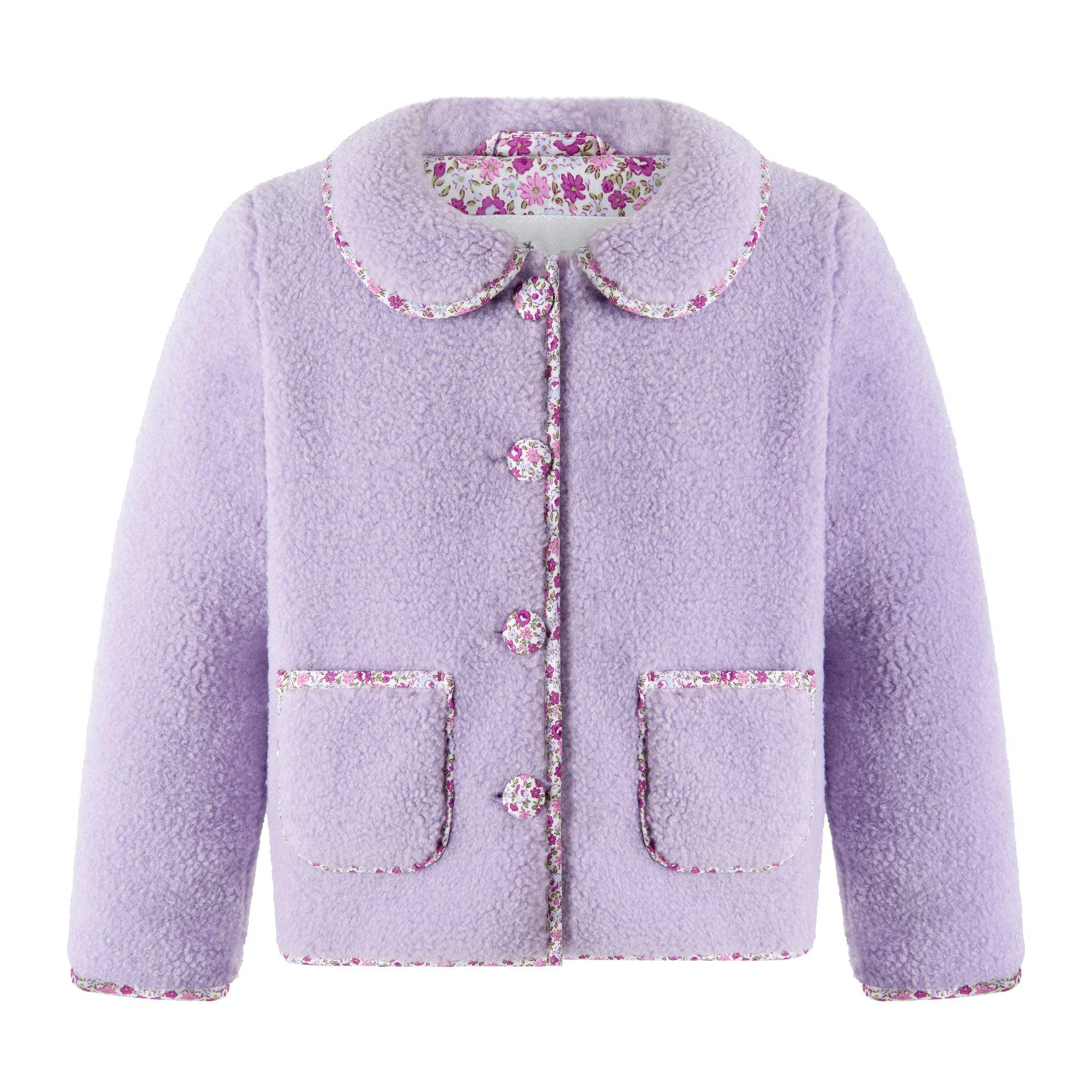 Purple Shearling Floral Trim Jacket