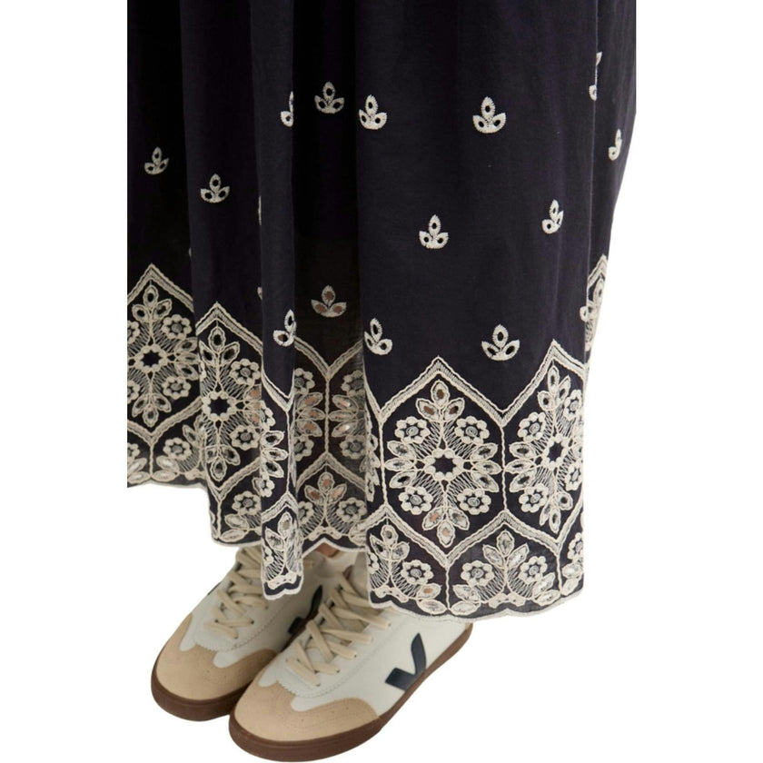 Cora Sleeveless Jersey Bodice Embroidered Midi Dress