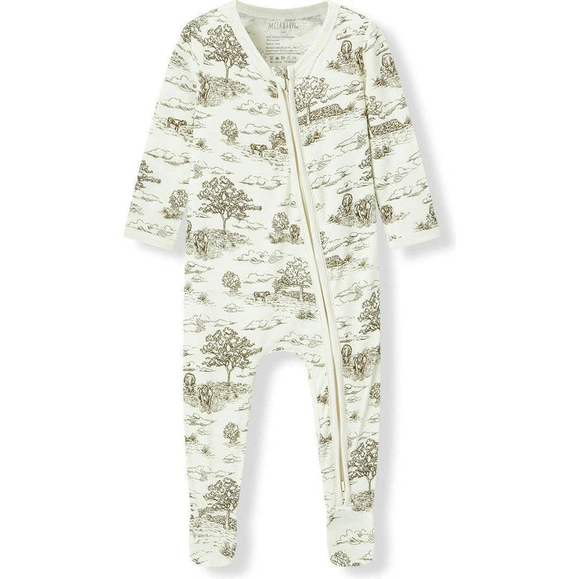 Country Toile Luxe Stretch Zipper Footed Romper