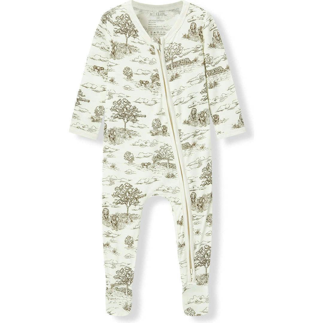 Country Toile Luxe Stretch Zipper Footed Romper