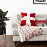 Cream Bow Red- Christmas Pillow Cover Hand Felted Wool - 20" / 14" Arcadia Home