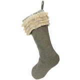 Handmade Wool Christmas Stocking - Fringe Gray Arcadia Home