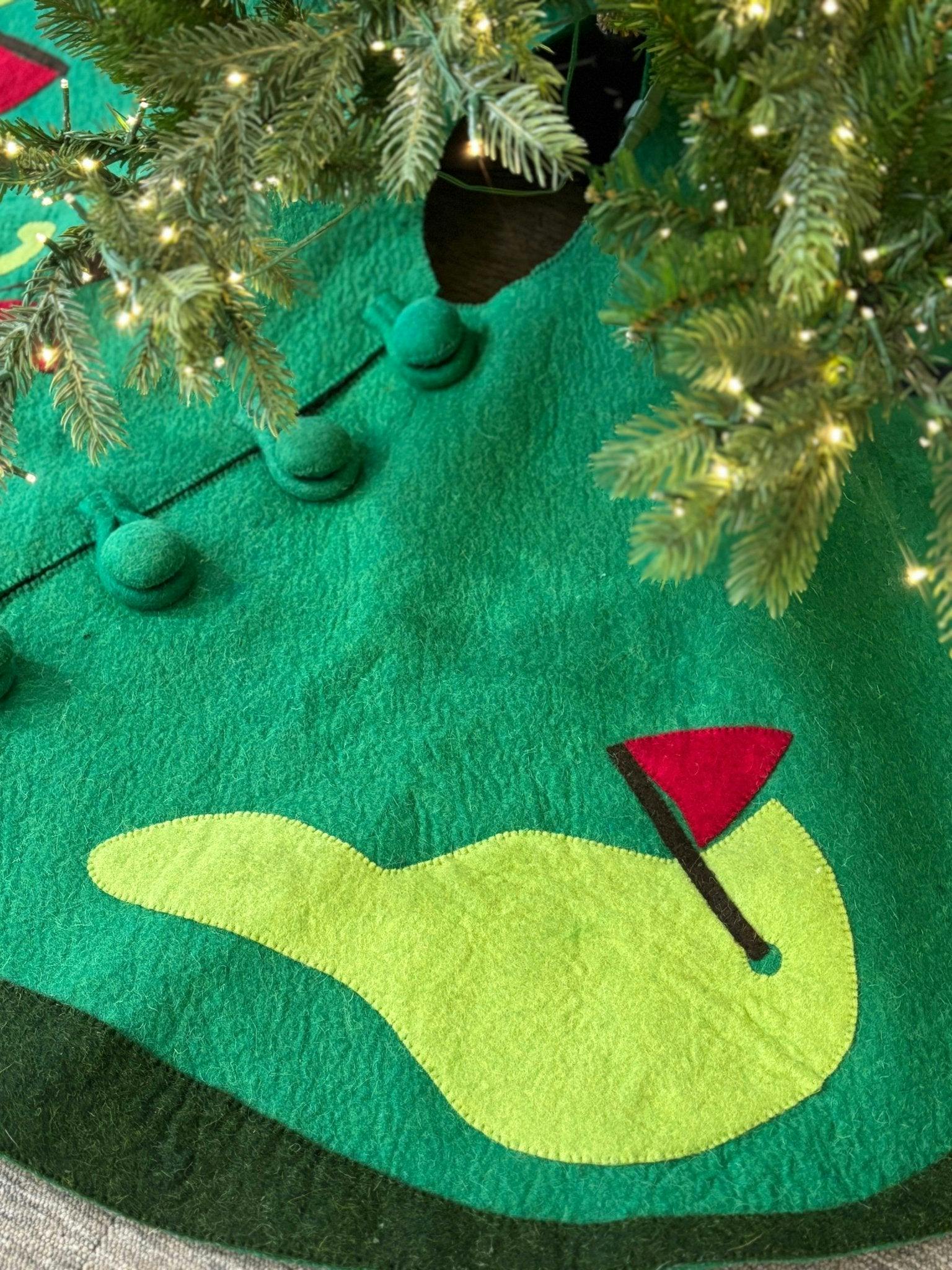 Hand Felted Wool Golf Christmas Tree Skirt Green -60