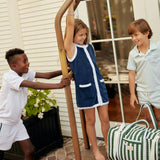Girls Navy French Terry Sleeveless Button Down Dress