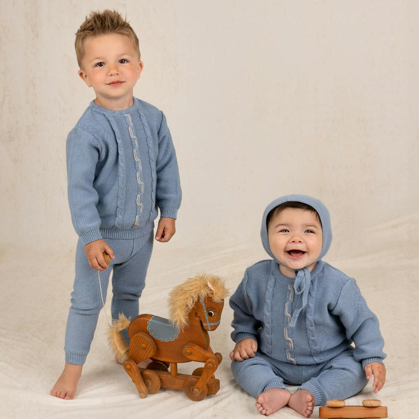 Boys Vertical Cable Knit Set Powder Blue