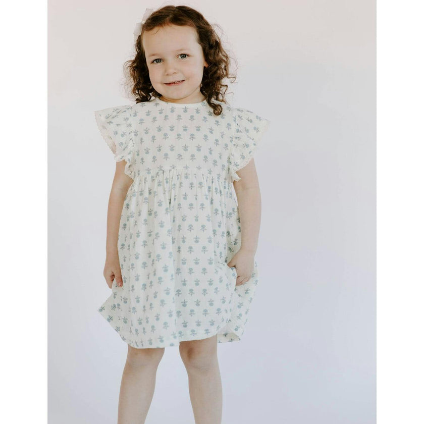 Organic Cotton Muslin Flutter Sleeve Dress