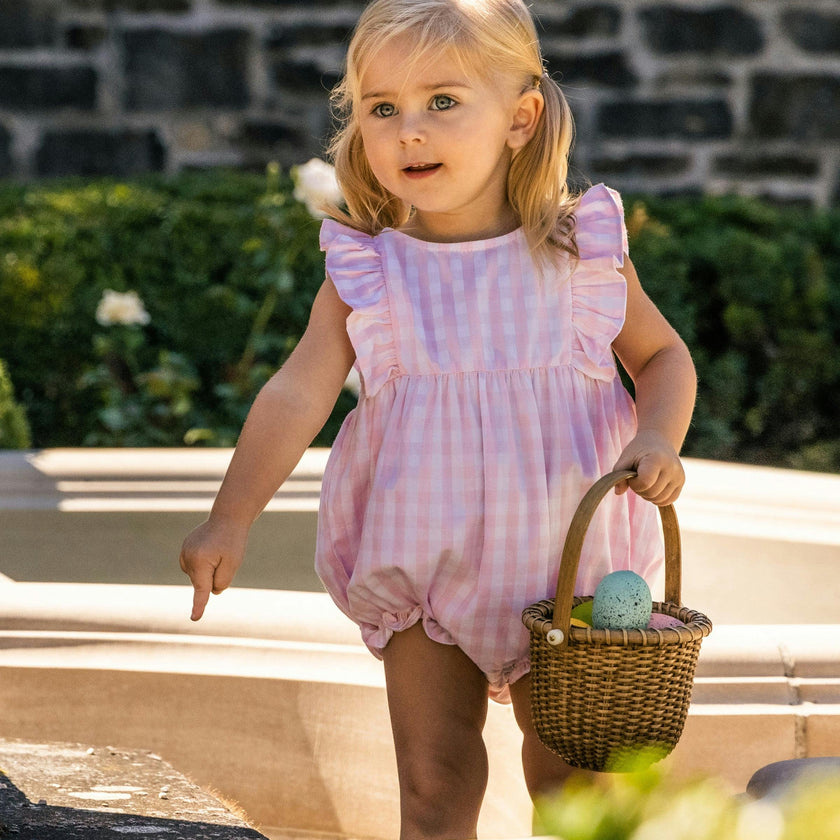 Baby's Twill Ruffled Romper in Pink Gingham