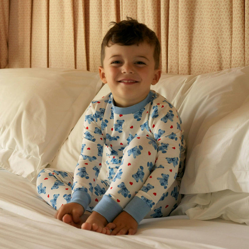 Hearts Print Long Sleeve Jersey Pajamas Set