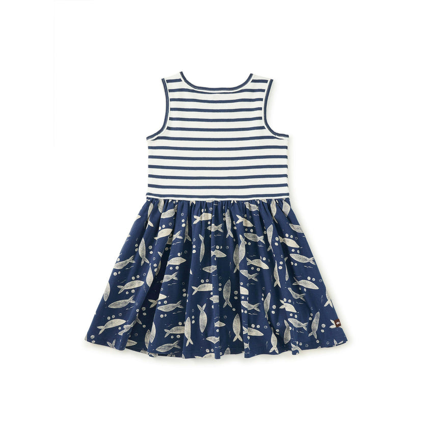 Print Mix Tank Skirted Dress, Blockprint Sardines