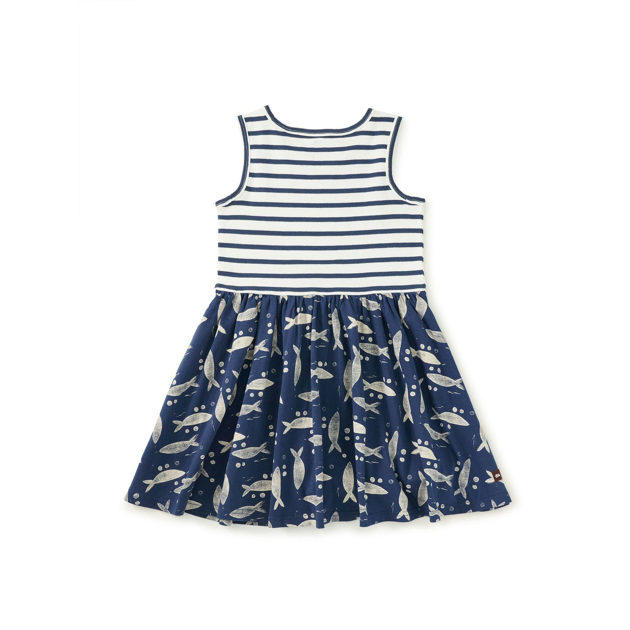 Print Mix Tank Skirted Dress, Blockprint Sardines
