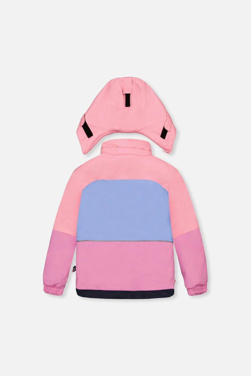 Two Piece Play Snowsuit Pink And Purple Colorblock With Watercolor Floral Print Pants