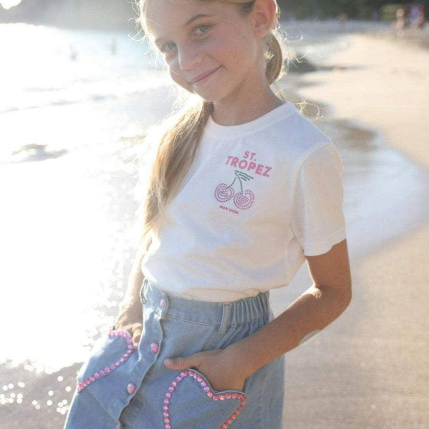 Pink Gem Hearts Denim Skirt