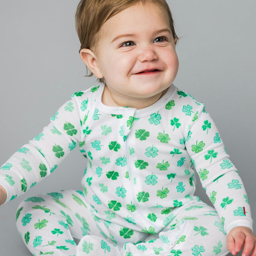 The Organic Zipper Footie [Shamrocks]