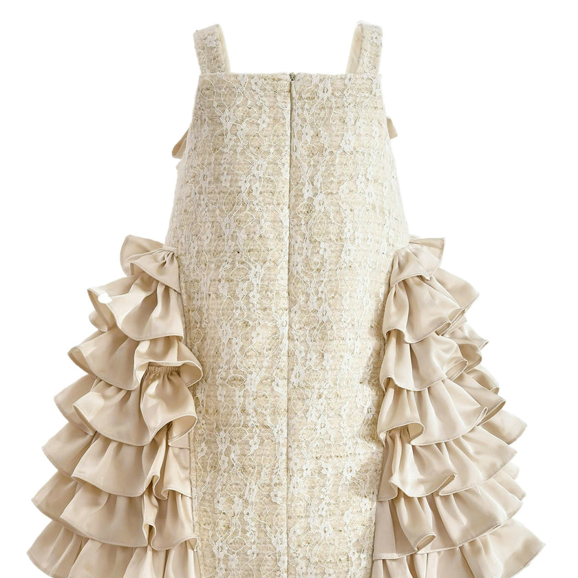 Cream Ruffle Cascade Bow Dress