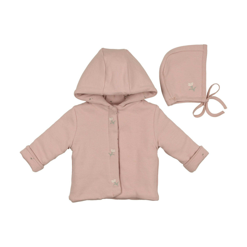Plush Print Girls' Jacket & Hat Set Ivory & Pink