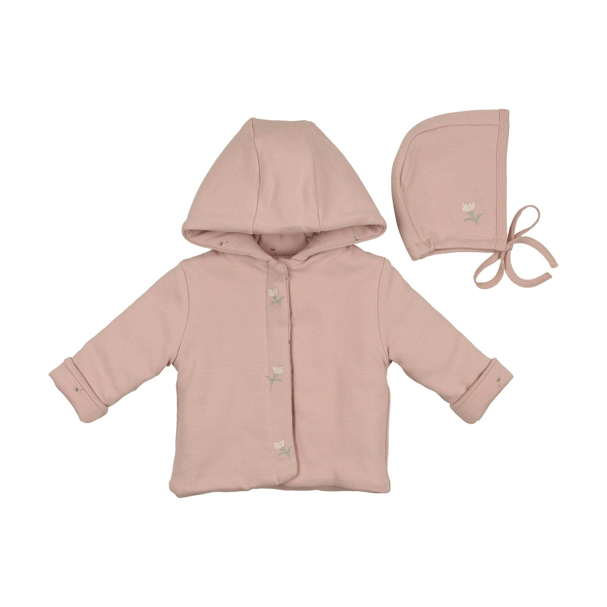 Plush Print Girls' Jacket & Hat Set Ivory & Pink