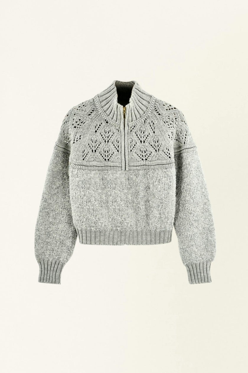 Klosters Pointelle Knit Half Zip in Feather