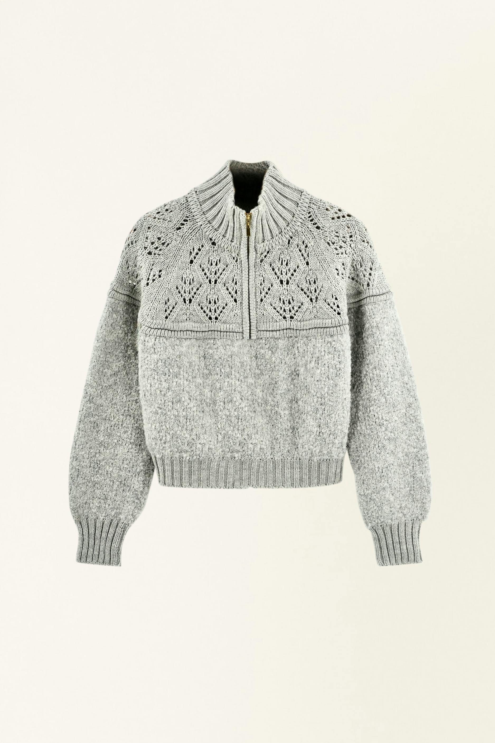 Klosters Pointelle Knit Half Zip in Feather