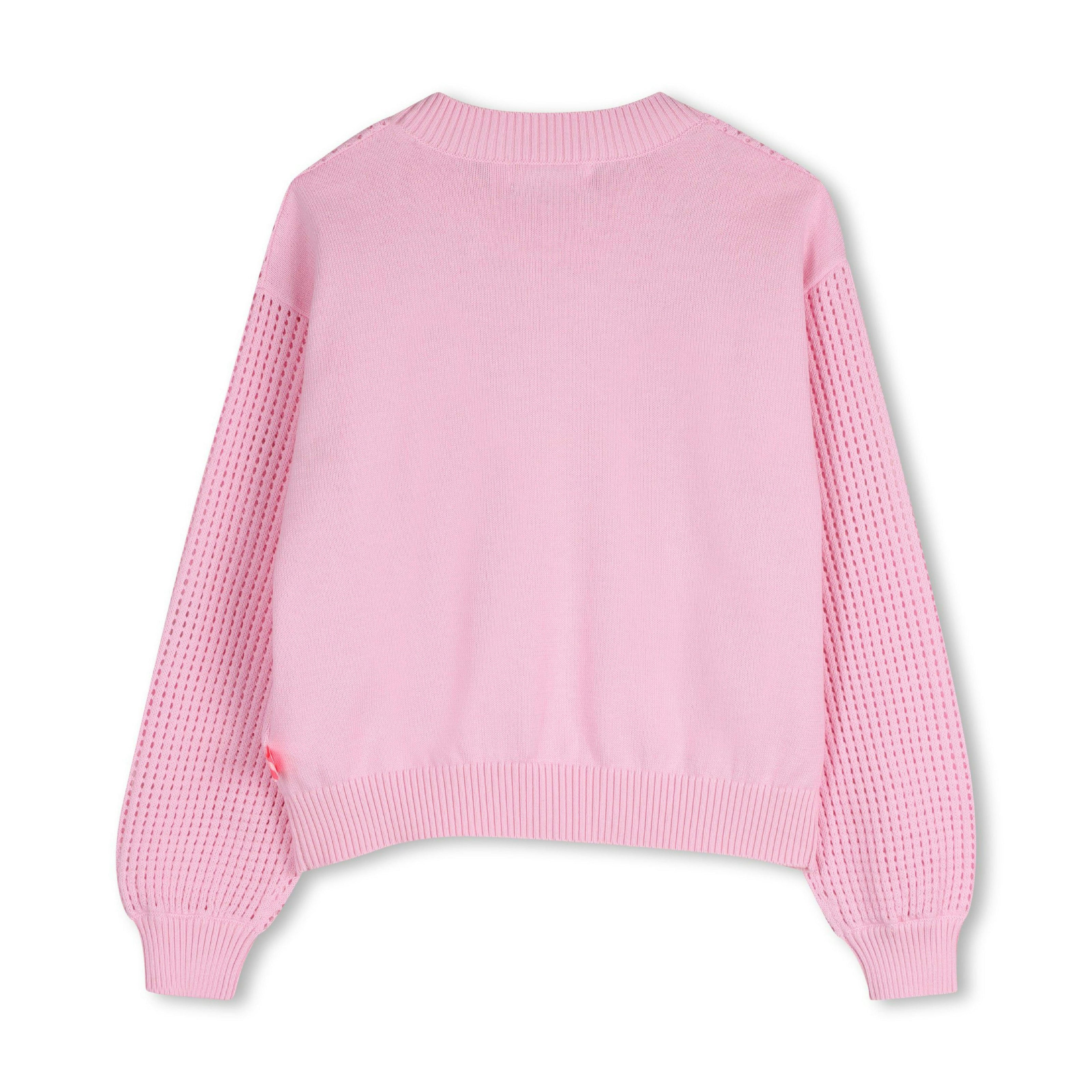 Pink Knit Sweater with Colorful Patches