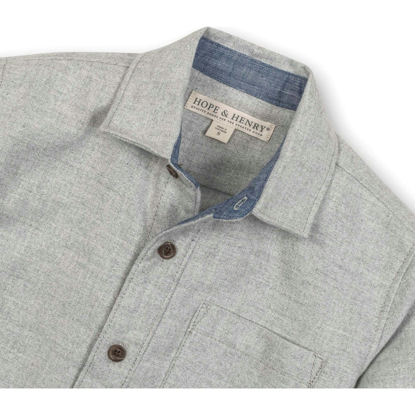 Organic Long Sleeve Flannel Button Down Shirt with Elbow Patches, Grey