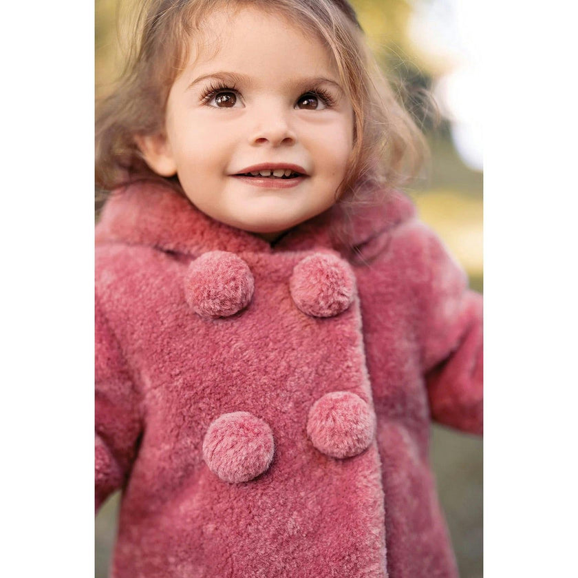 TARTINE ET CHOCOLAT Faux Fur Hooded Baby Coat, Dusty Pink