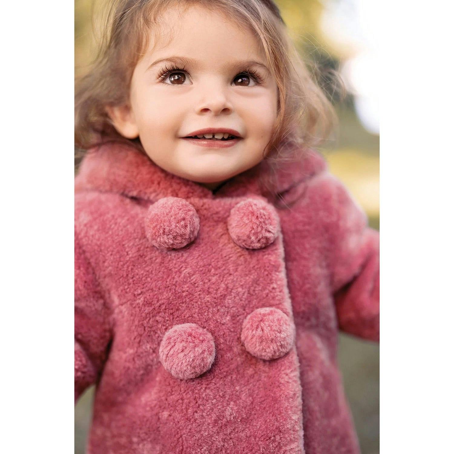 TARTINE ET CHOCOLAT Faux Fur Hooded Baby Coat, Dusty Pink