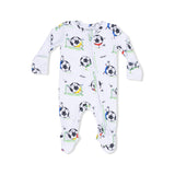 Soccer Balls Playing Soccer  Blue - 2 Way Zipper Footie