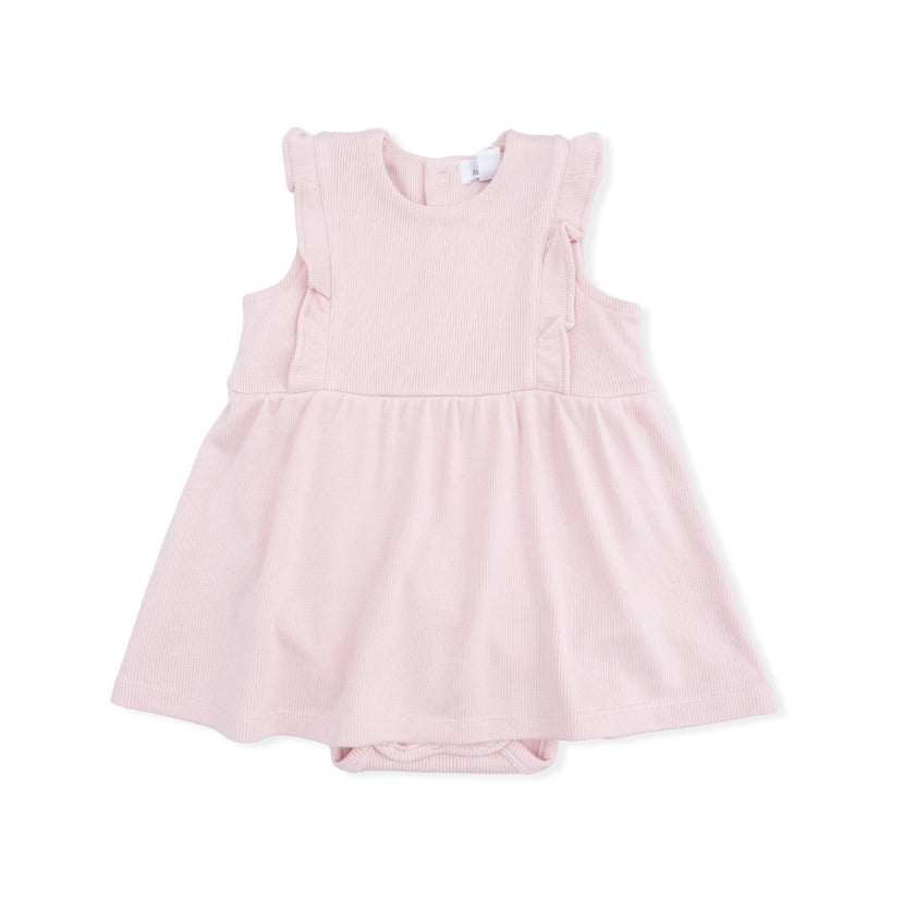 Solid Veiled Pink - Ruffle Bodysuit Dress
