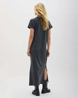 Womens Relaxed Tee Maxi Dress - Pigment Dye Jersey - Stretch Limo