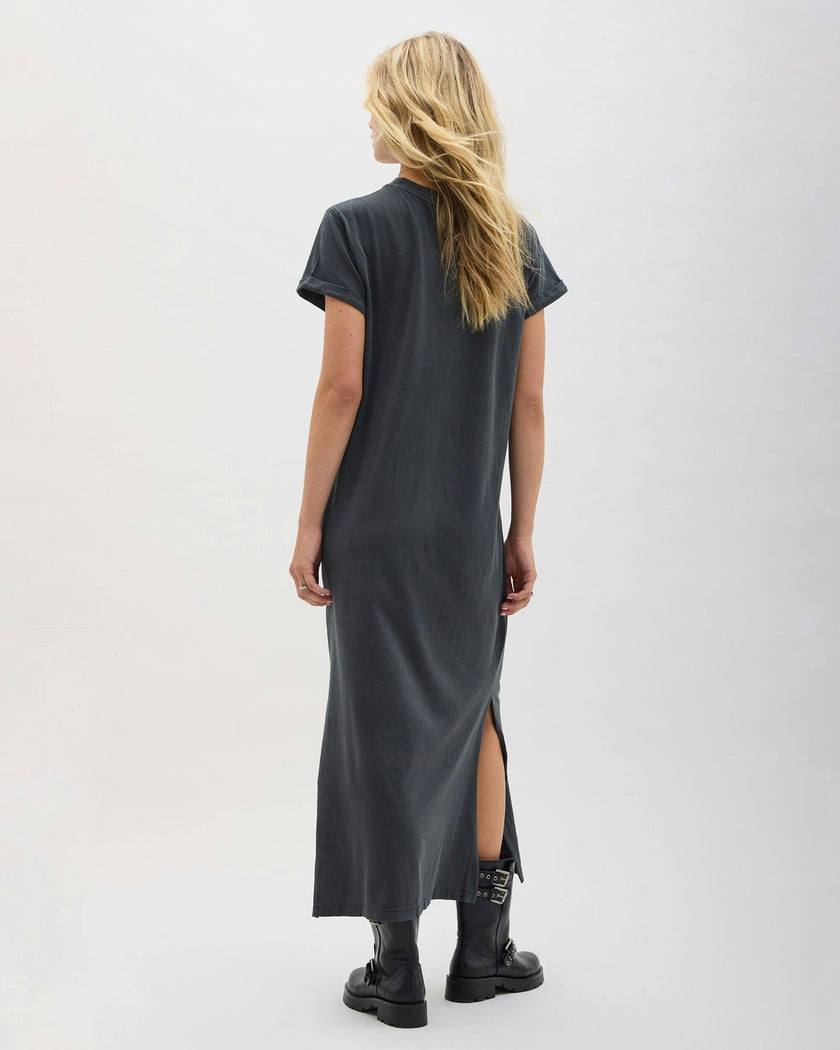Womens Relaxed Tee Maxi Dress - Pigment Dye Jersey - Stretch Limo