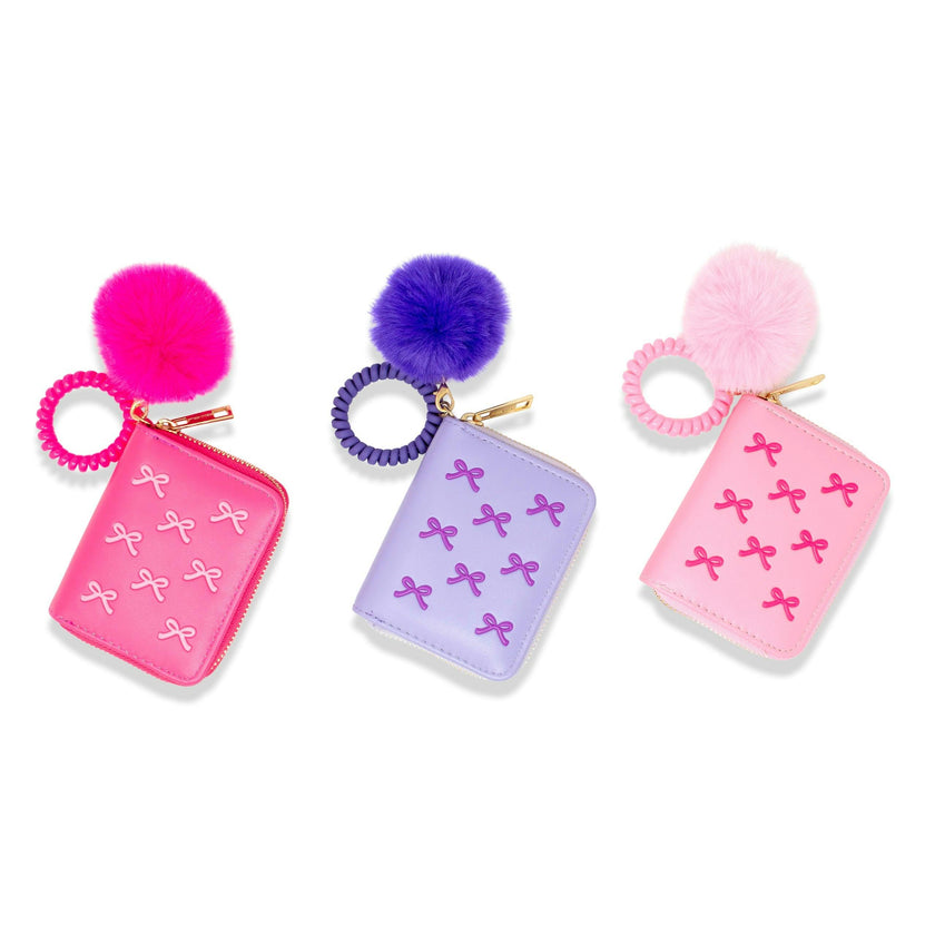 3D Bow Pom Pom Zip Wallet
