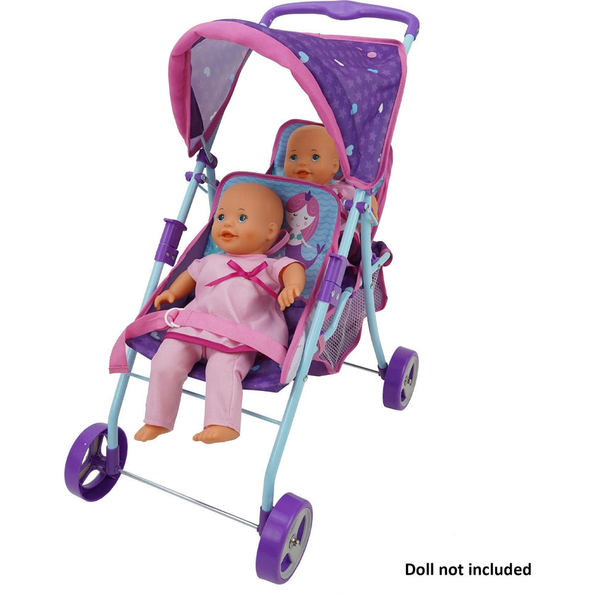 509 Mermaid Twin Doll Stroller - Purple & Teal
