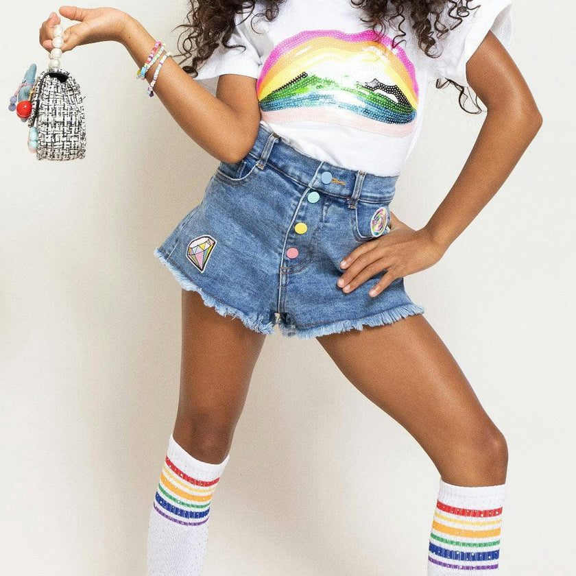 Rainbow Buttons Denim Shorts