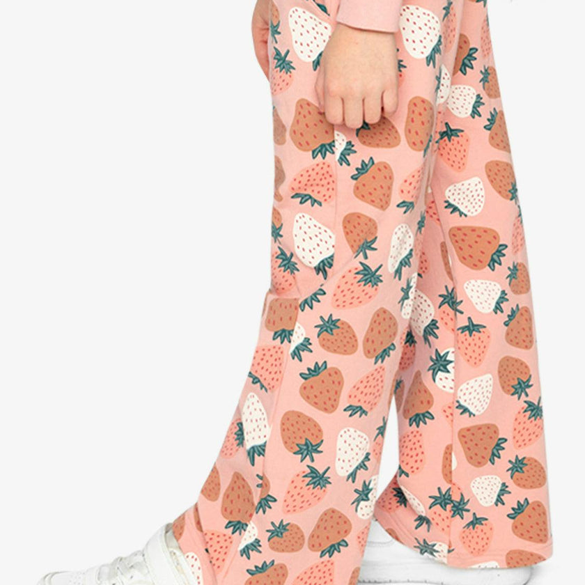 Wide Leg Sweatpants Pink Strawberry Print