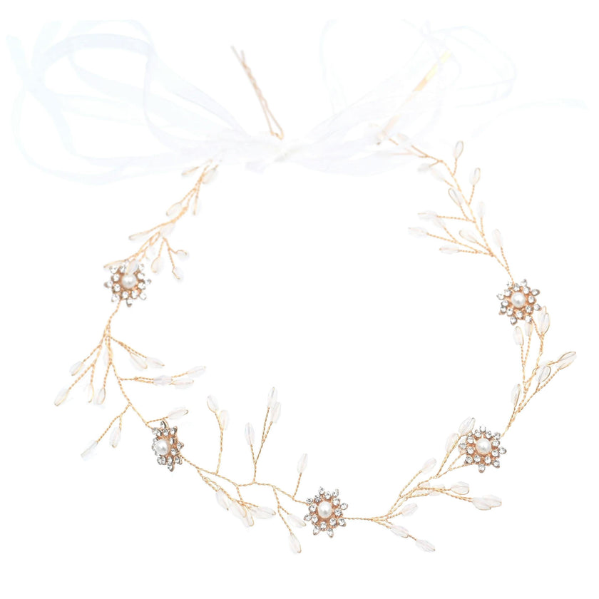 Crystal Rose Gold Ribbon Hair Vine