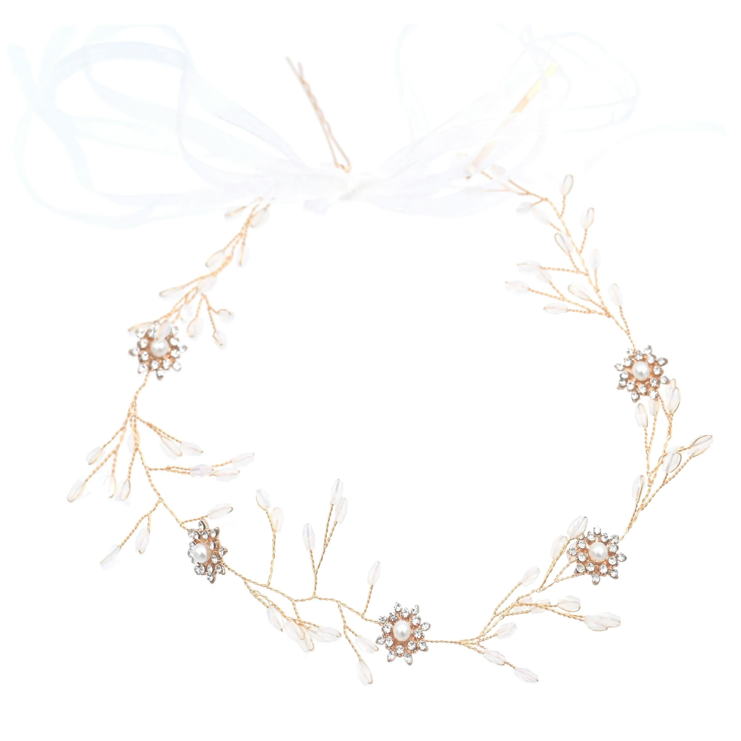 Crystal Rose Gold Ribbon Hair Vine