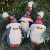 Penguins with Striped Hats Ornaments