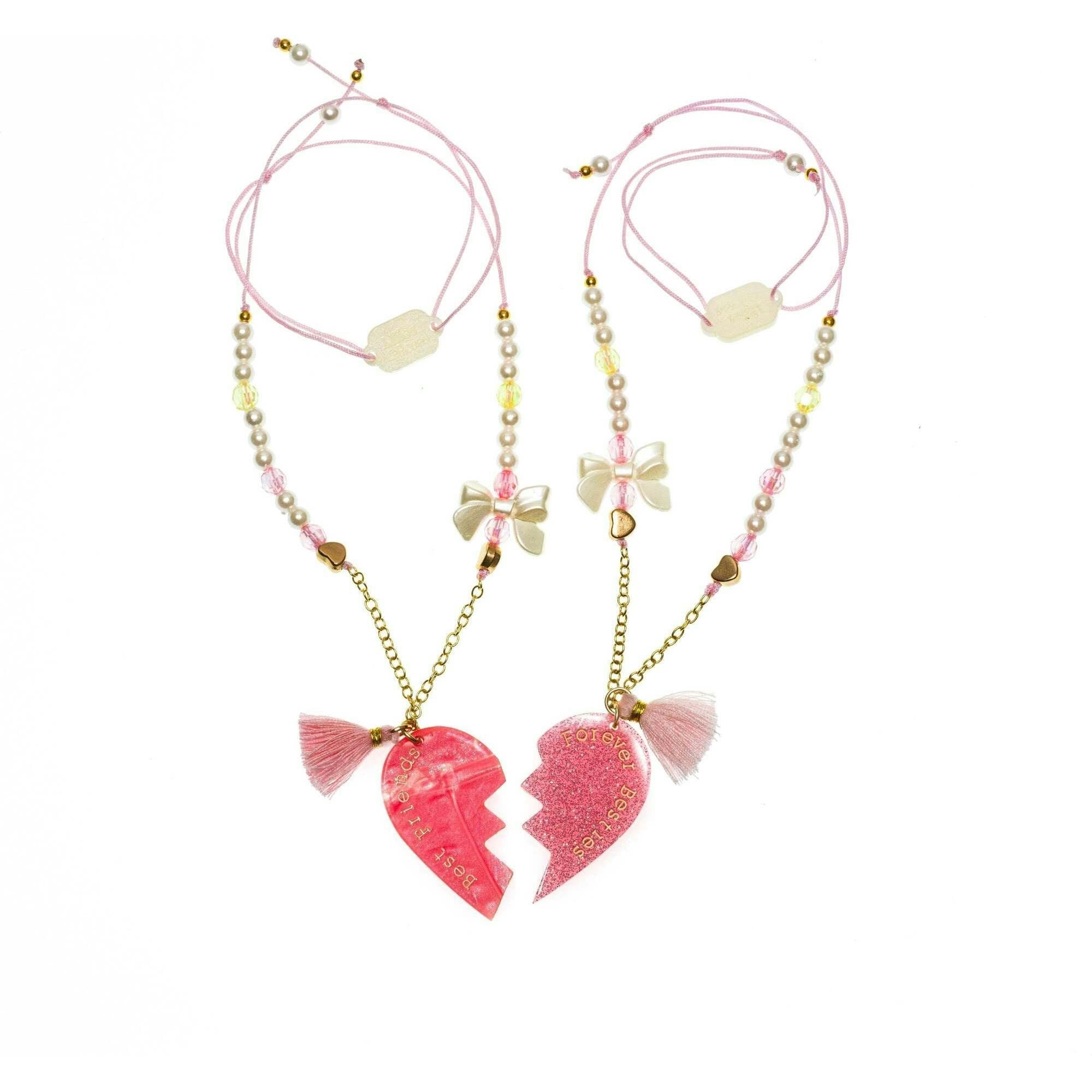 Best Friends Besties Forever Pink Glitter Pearl Necklaces