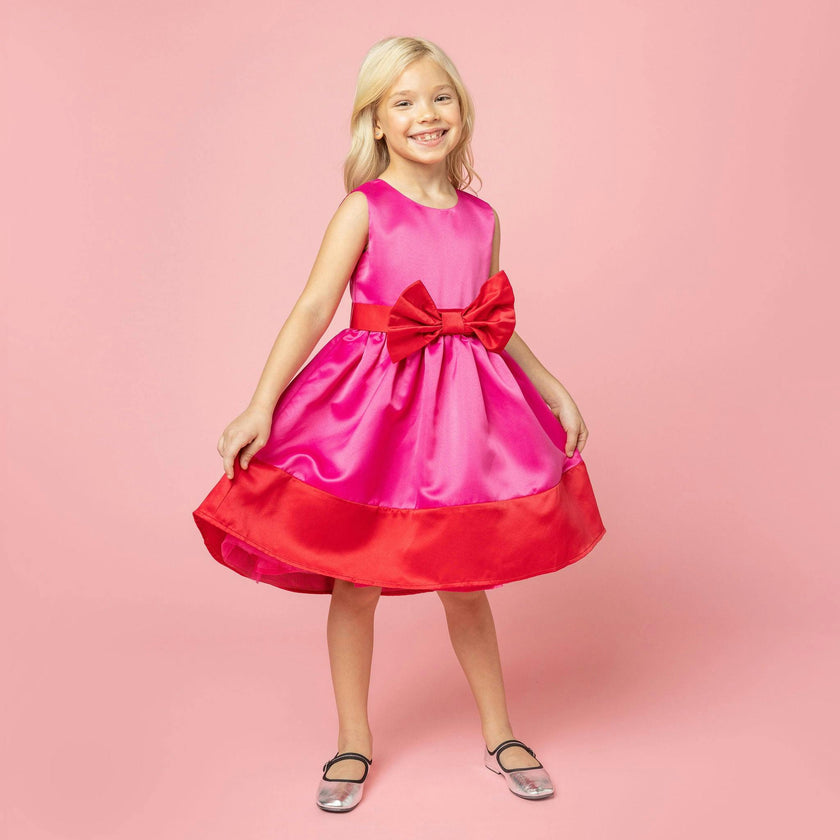 Florence Bow Satin Girls Party Dress