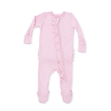 Solid Romance Rose Rib - 2 Way Ruffle Front Zipper Footie
