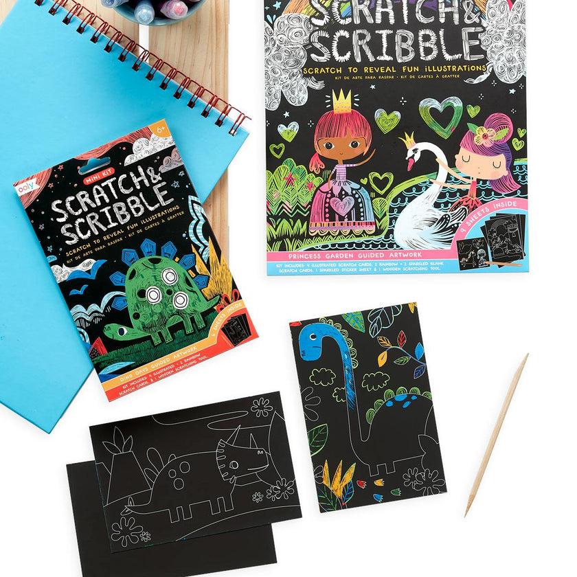 Scratch and Scribble Mini Scratch Art Kit - Dinosaur Days - 6 Cards